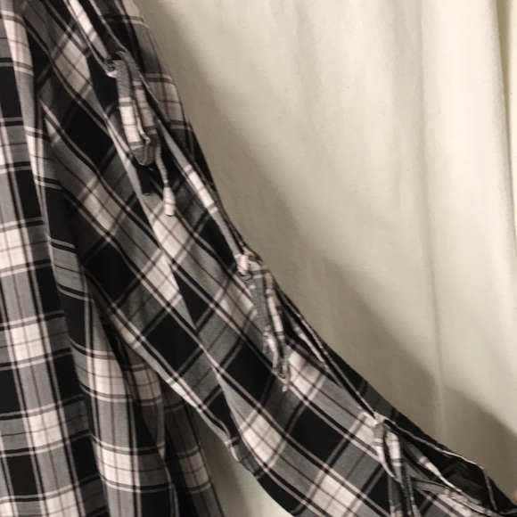 LOFT Women’s Tunic Split Sleeves with Ties Boat Neck Black White Plaid XXL - Picture 5 of 12